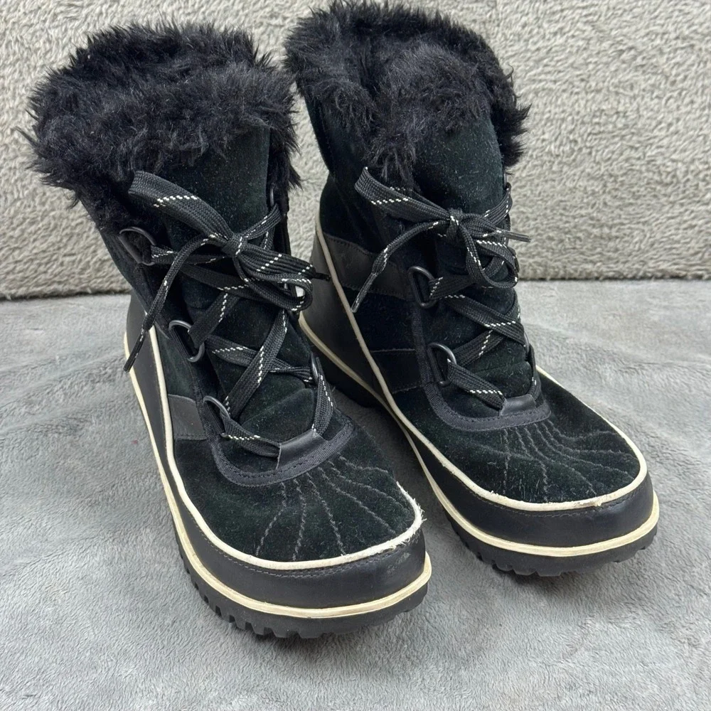 Sorel Tofino Snow Boots‎ Women 6.5 Black Waterproof Faux Fur Winter NL2089-010